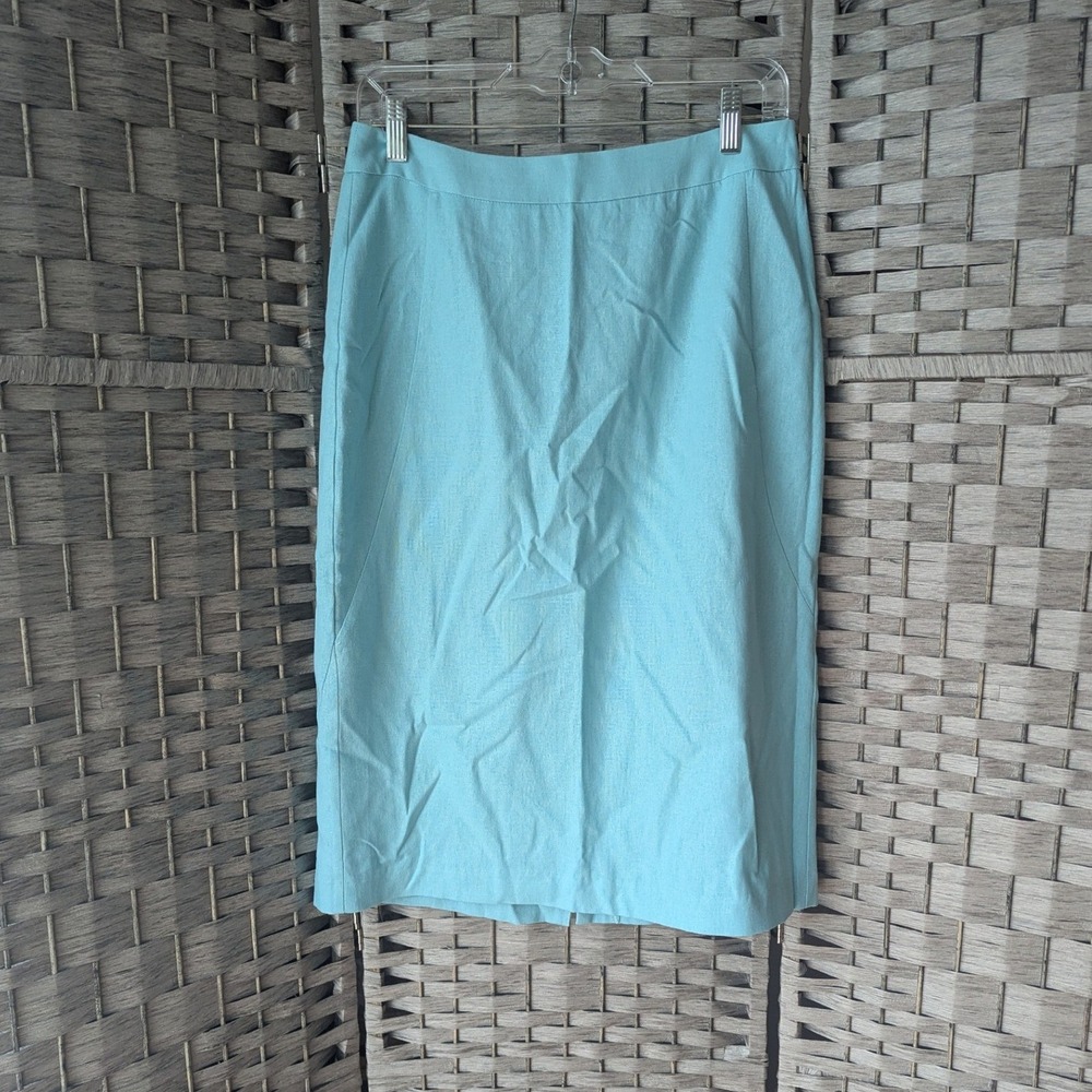 Pencil Skirt Light Blue Linen Blend Sz 6TL Preppy Coastal Office Feminine Retro